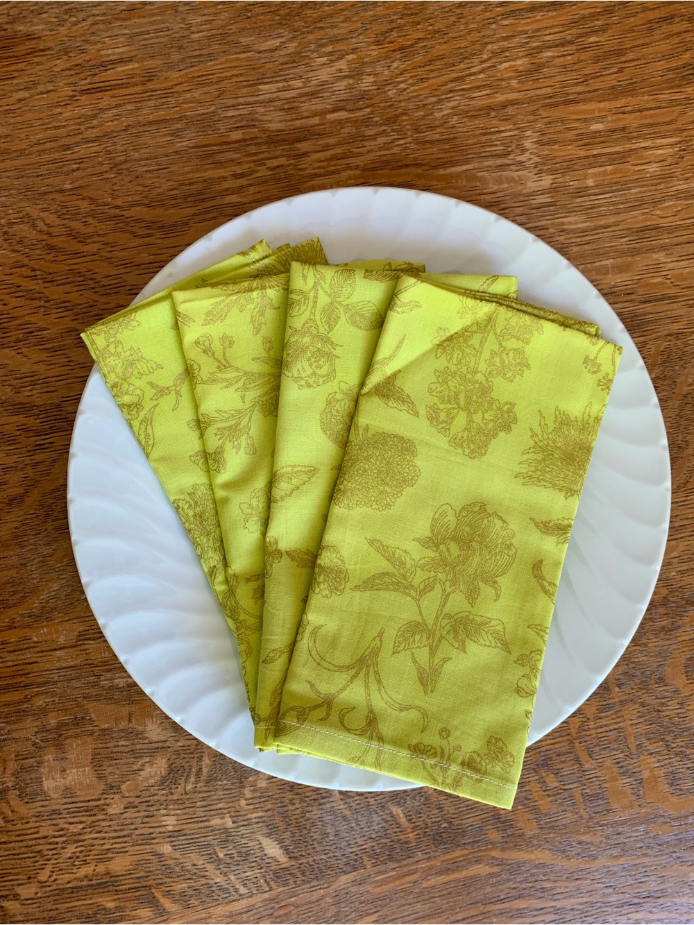 Set of 4 Handmade Lime Green Floral Cotton Napkins